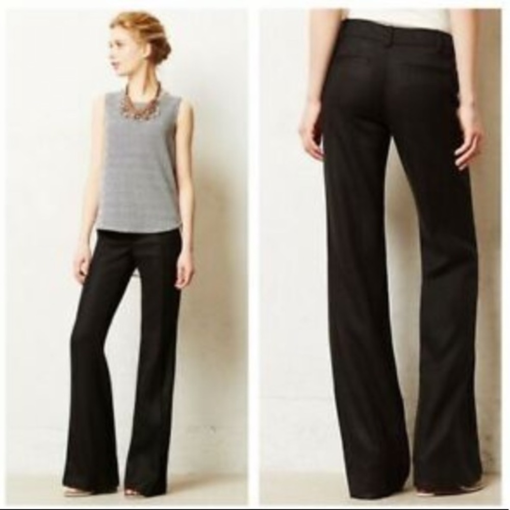 Anthropologie Elevenses The Brighton Brown Flared Tencel/Linen Dress Pant Size 2